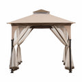 Tan and Brown Steel Frame Outdoor Patio Gazebo with Netting K222420