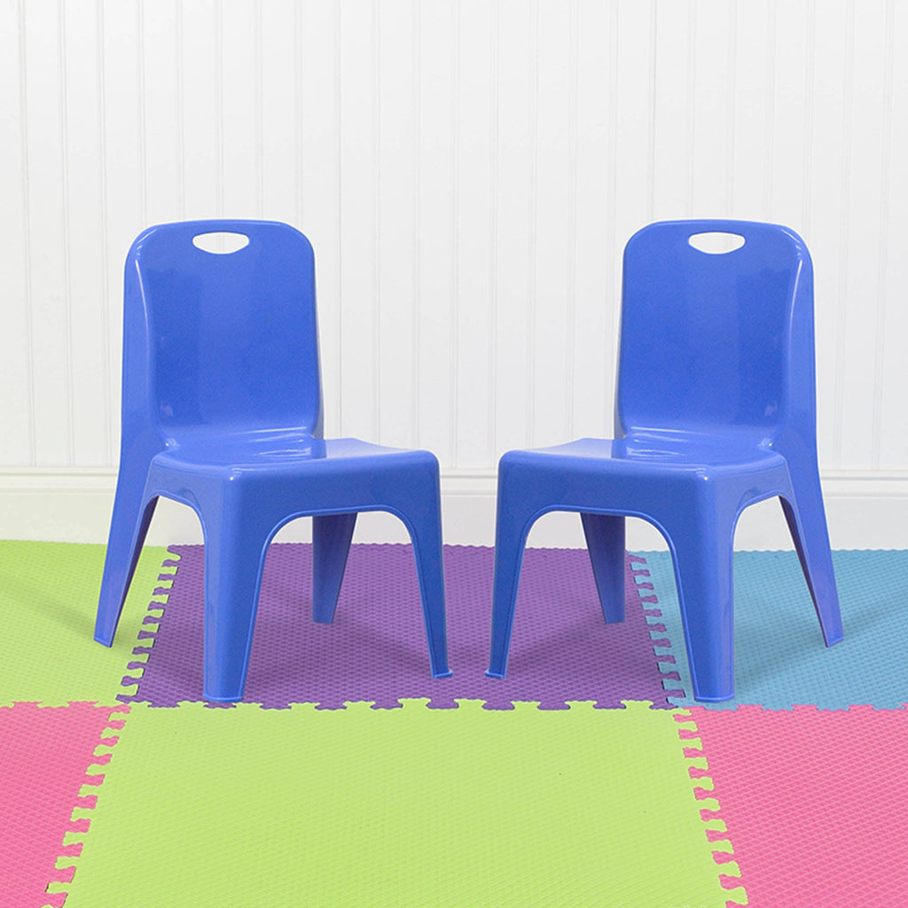 Blue Plastic Stackable School Chair with Carrying Handle, 2 Pack O5155