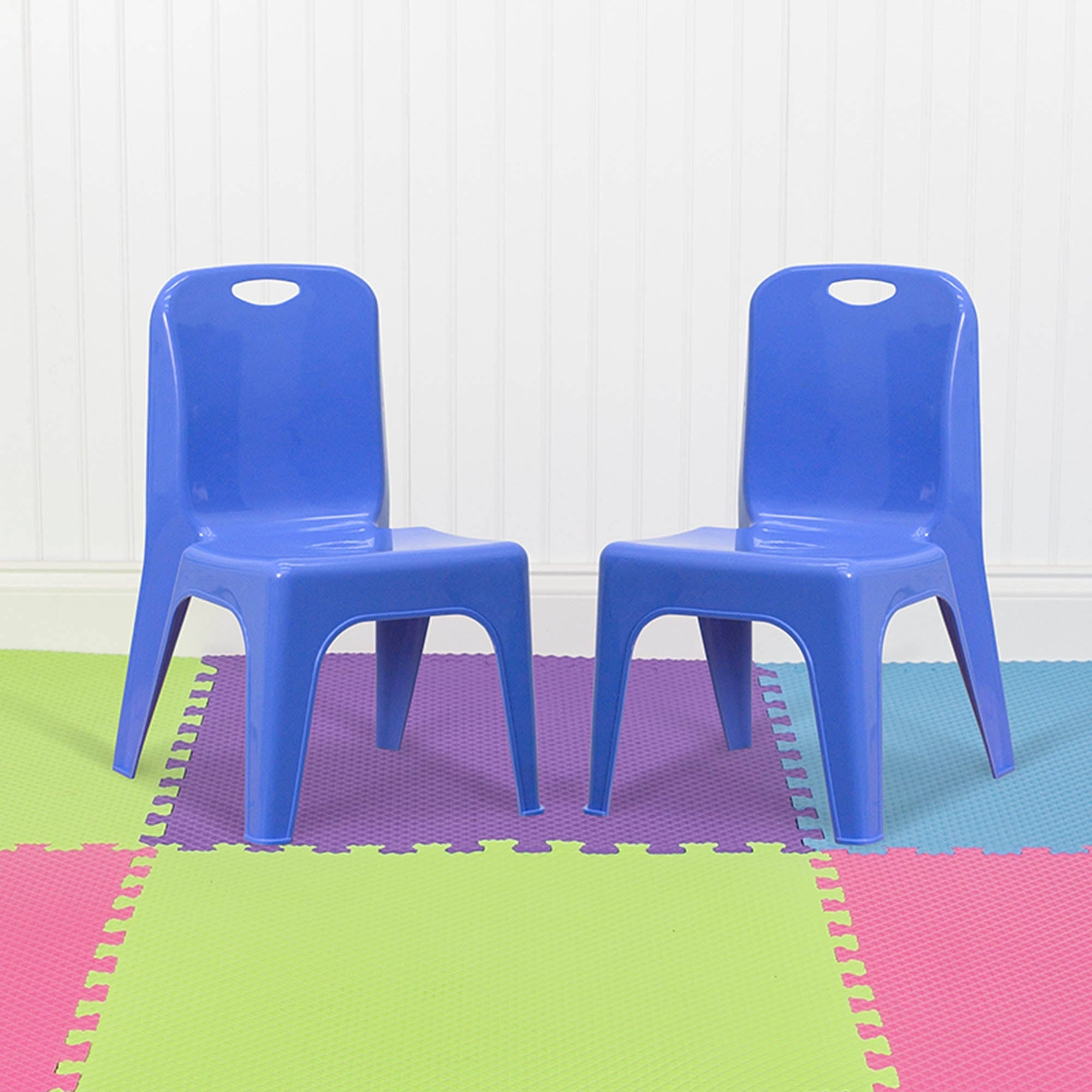 Blue Plastic Stackable School Chair with Carrying Handle, 2 Pack O5155