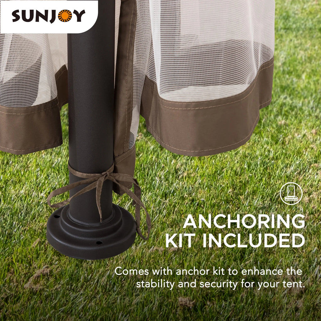 Tan and Brown Steel Frame Outdoor Patio Gazebo with Netting K222420