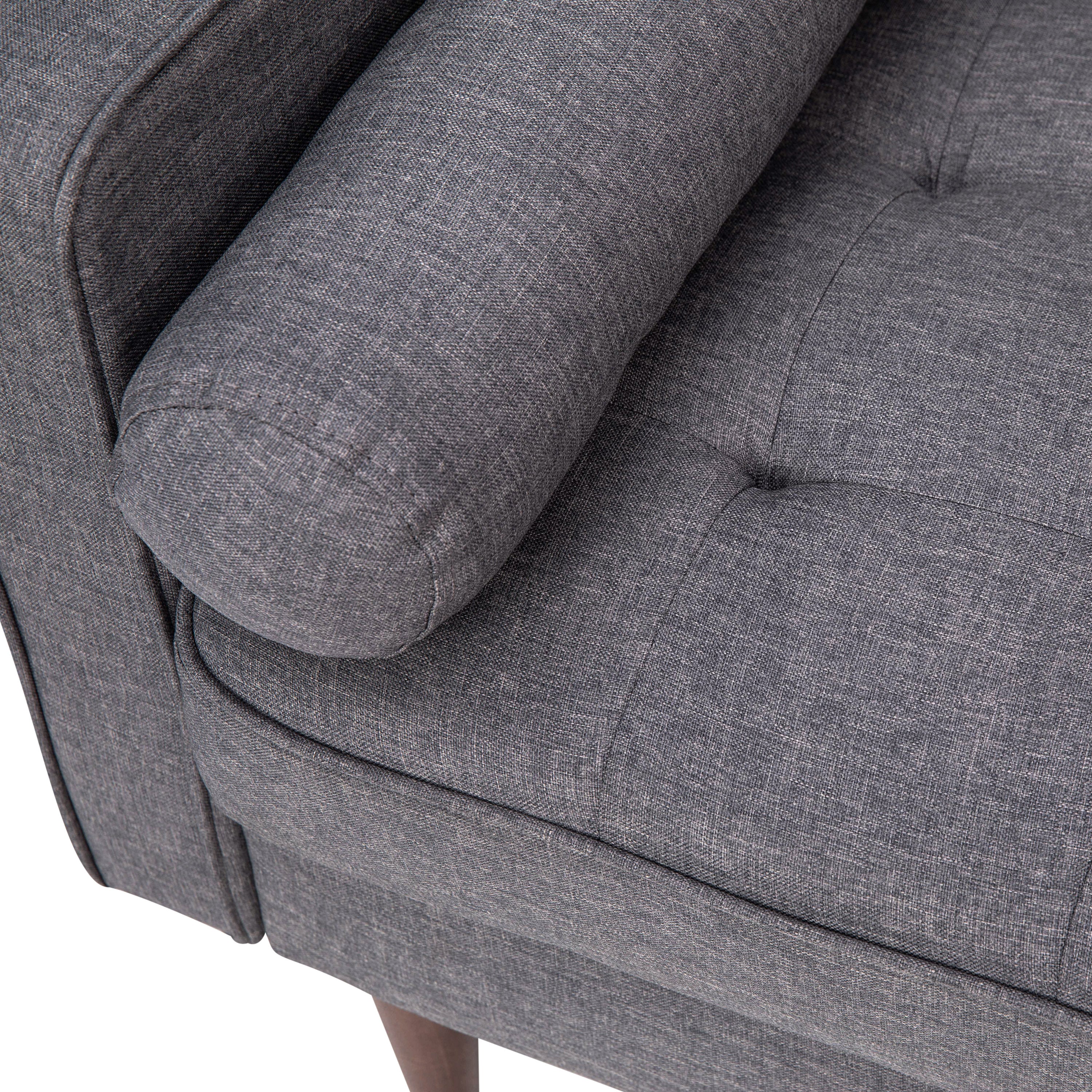 Dark Gray Tufted Faux Linen Sofa with Solid Wood Legs P188473