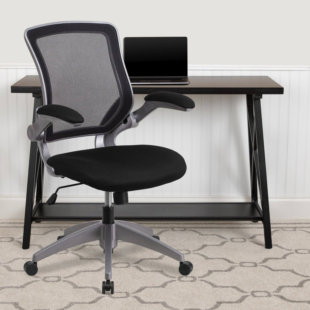 Gray Mesh Swivel Ergonomic Task Office Chair with Flip-Up Arms M397