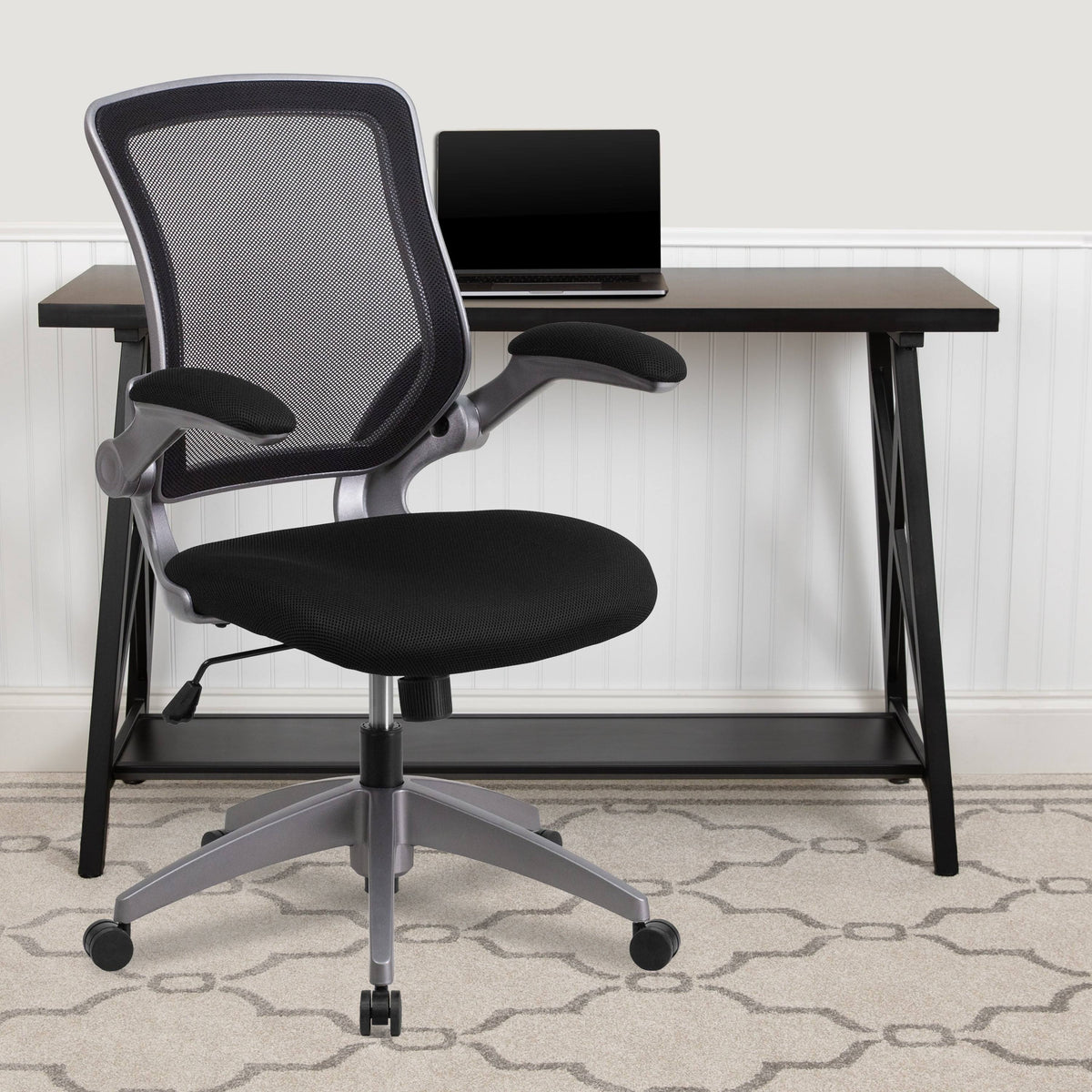 Gray Mesh Swivel Ergonomic Task Office Chair with Flip-Up Arms M397