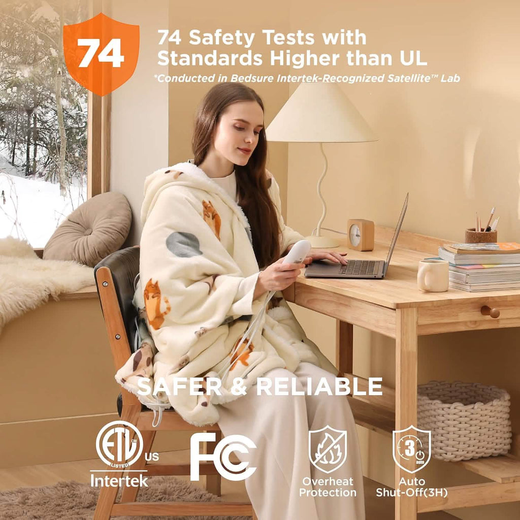 Heated Sherpa Fleece Blanket Hoodie O560