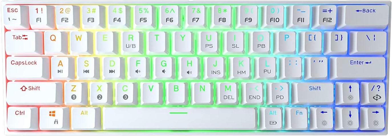 Wireless Wired 60% Mechanical Keyboard with Arrow Keys, True RGB Backlit E283