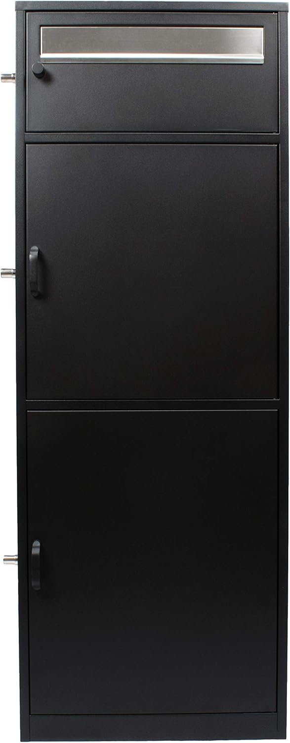 Black Steel Freestanding Parcel Drop Mail Box with Locking Letterbox Z561572