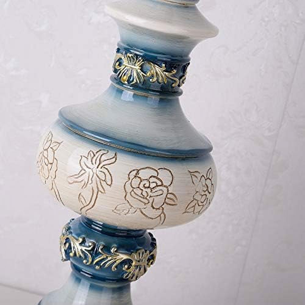 Blue Table Lamp with Fabric Lampshade, 13 Inch Desk Lamp R4947