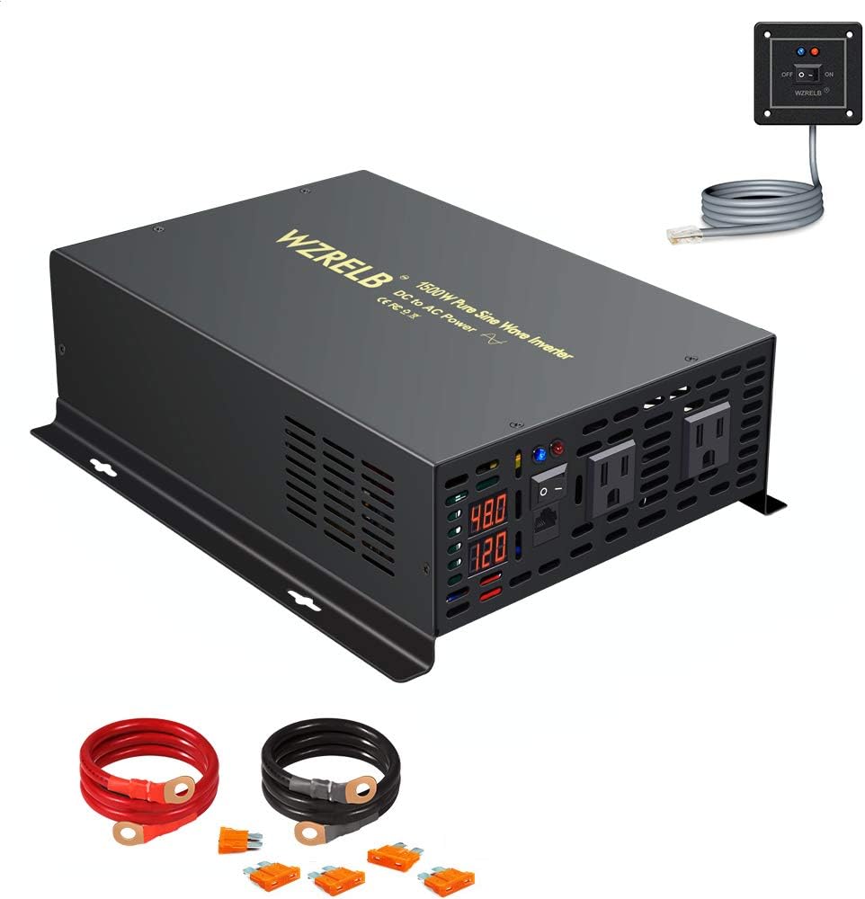 1500W 24V Pure Sine Wave Power Inverter with Remote Controller Dual AC Outlets LED Display L79513