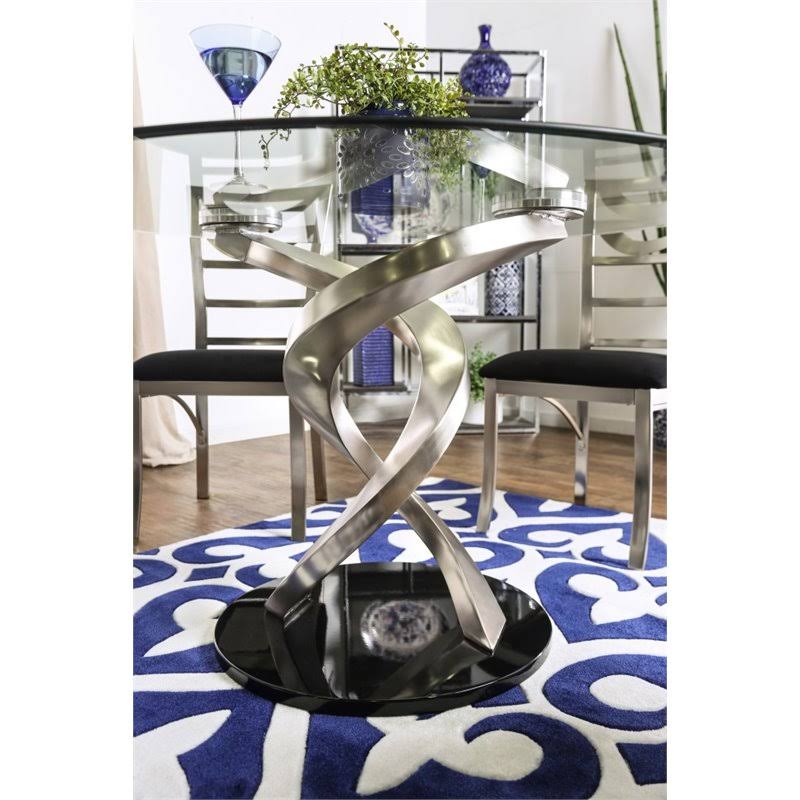 Round Clear Glass Top Dining Table in Silver Q281539