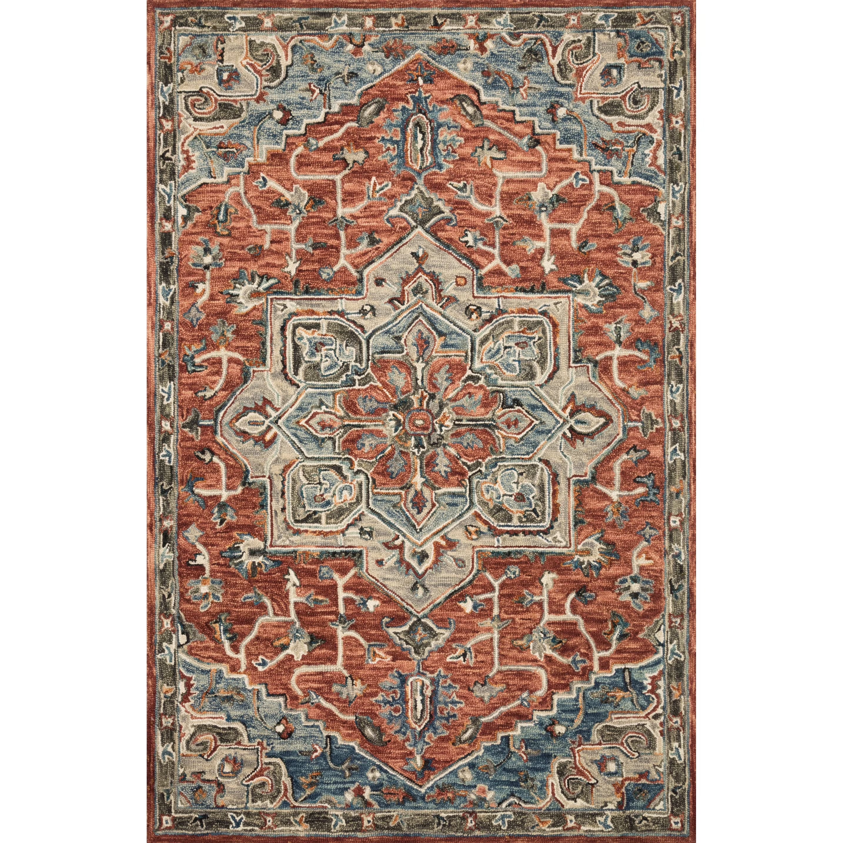 Hand-hooked Wool Star Area Rug Red/Multi 7'9" x 9'9" R831465