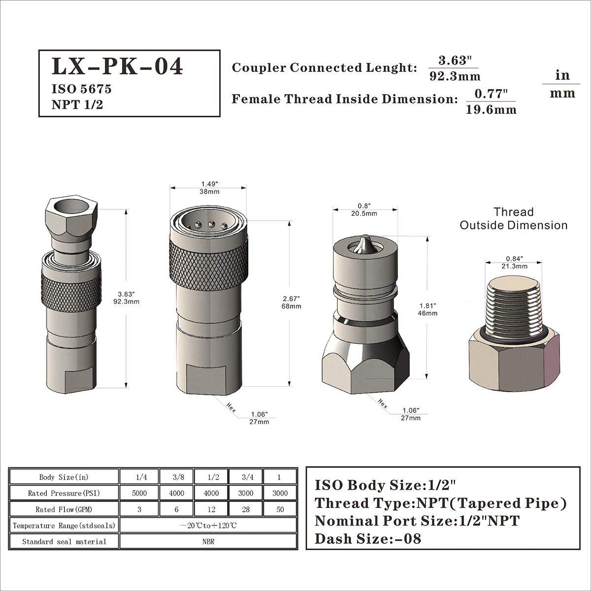 1/2'' Ag ISO5675 Carbon Steel Hydraulic Quick Connect Tractor Coupling with Dust Cap L413