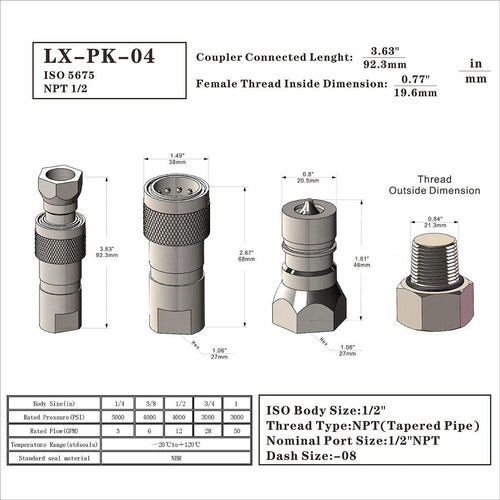 1/2'' Ag ISO5675 Carbon Steel Hydraulic Quick Connect Tractor Coupling with Dust Cap L413