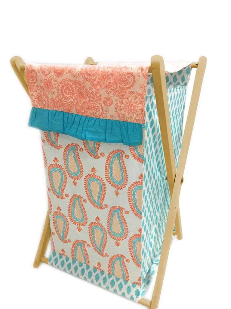 Paisley Kids Storage Laundary Hamper with Wooden Frame and Mesh Liner S67204