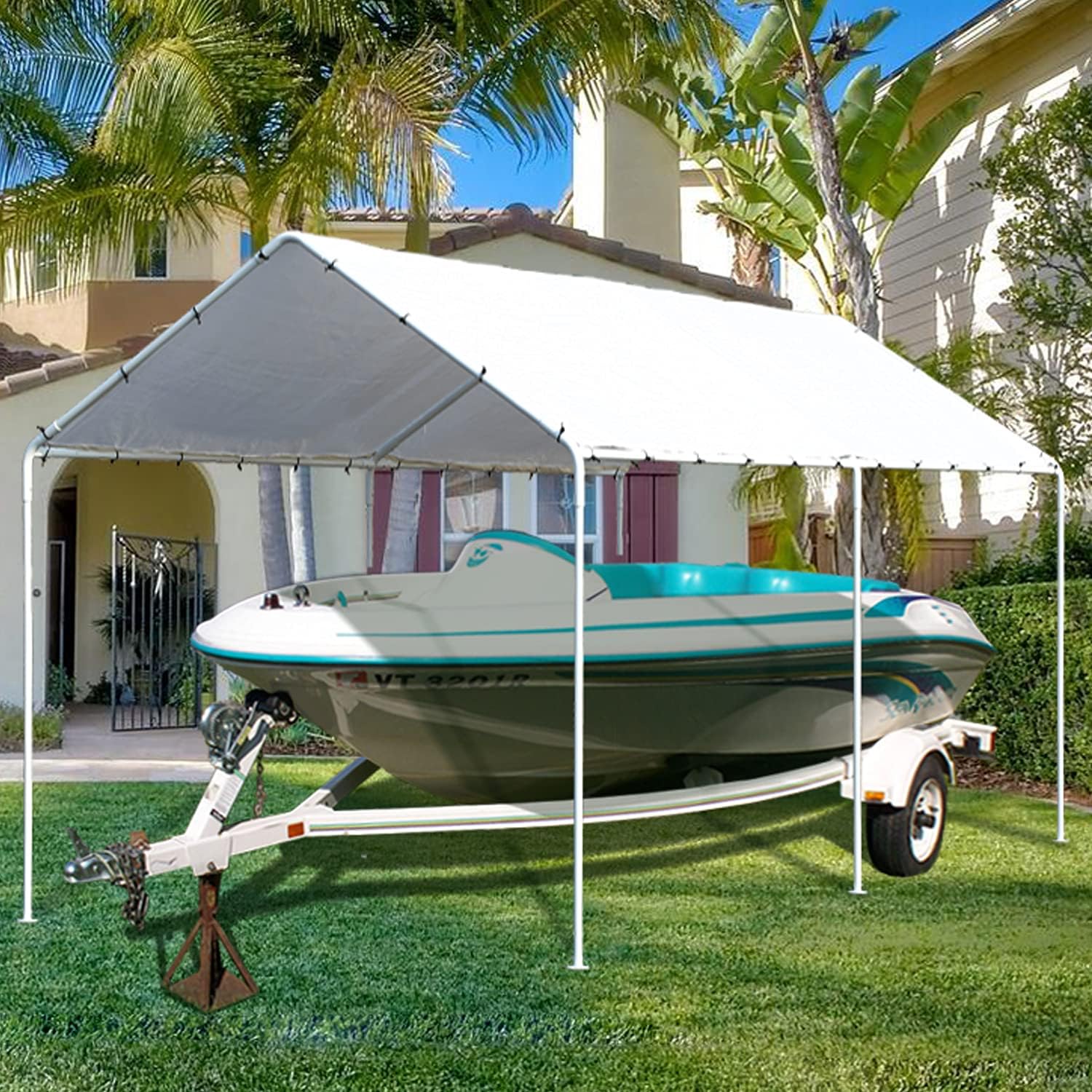 Heavy Duty Metal Portable Garage (White) 235 Inchx116 Inchx102 Inch N714