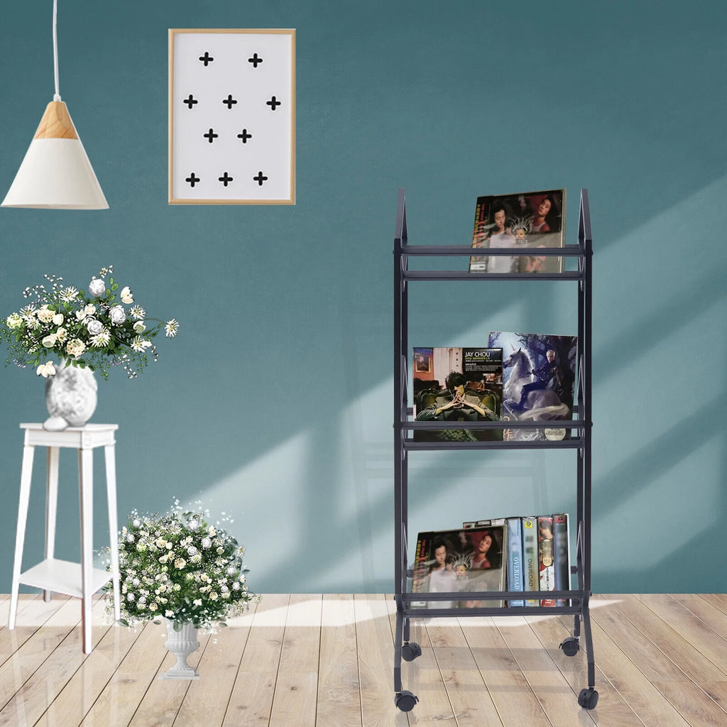 3-Tier Vinyl Record Storage Rack Mobile CD & Record Holder Shelf R307