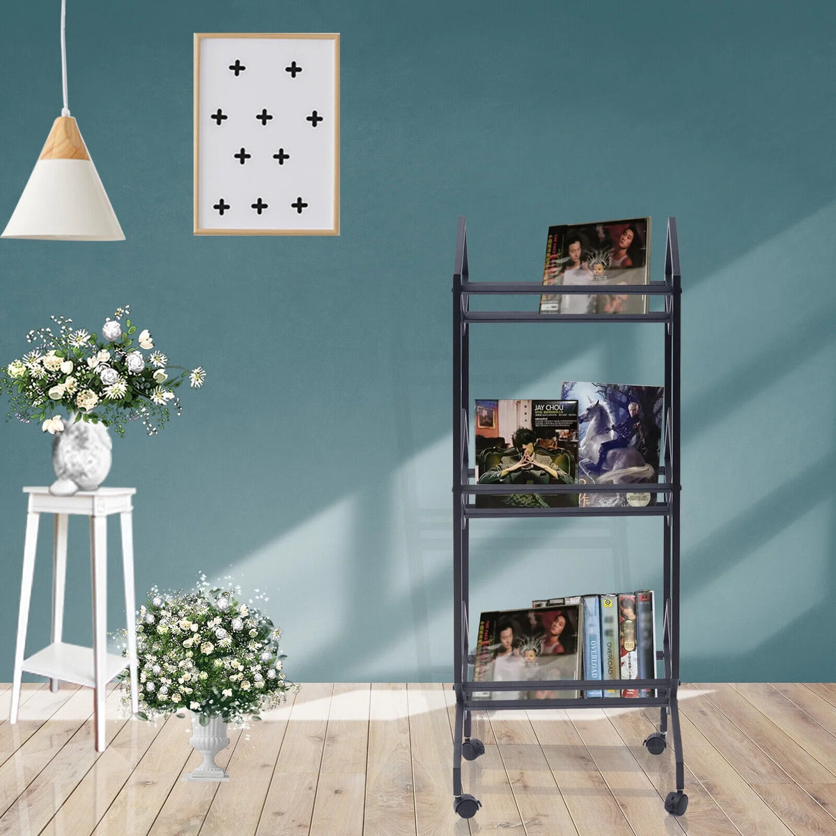 3-Tier Vinyl Record Storage Rack Mobile CD & Record Holder Shelf R307