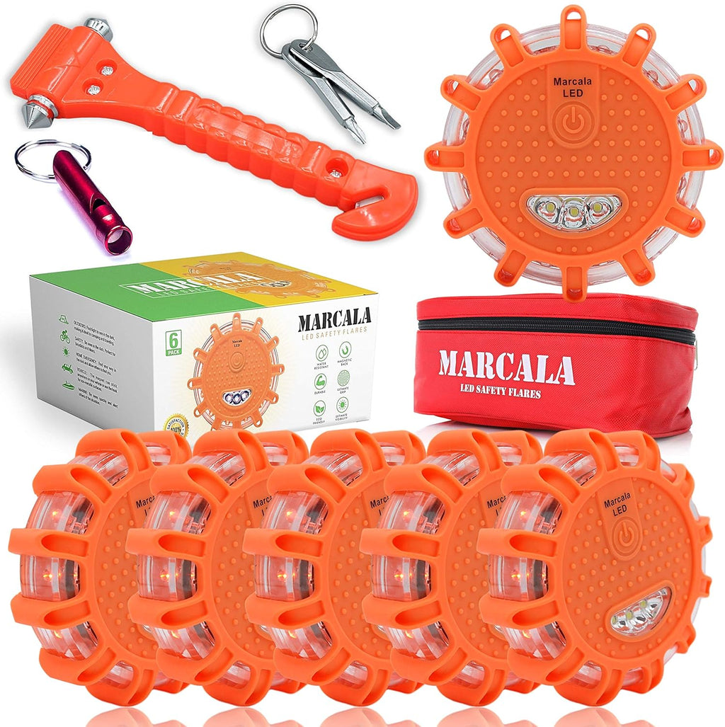 LED Road Flares 6-Pack with Batteries Installed and Carry-Case E33943