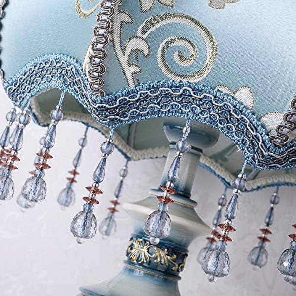 Blue Table Lamp with Fabric Lampshade, 13 Inch Desk Lamp R4947