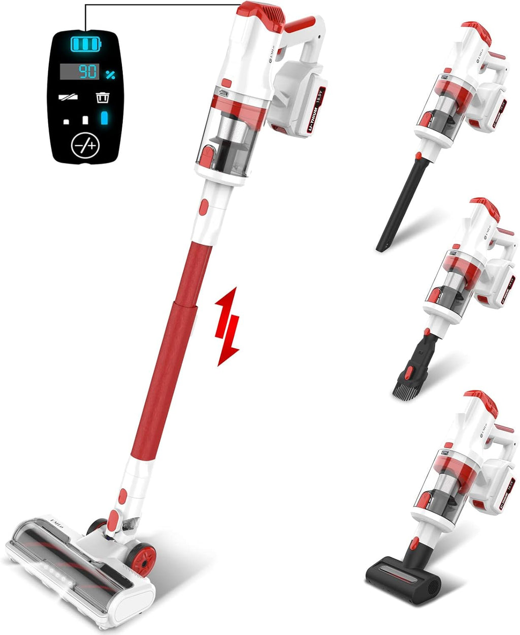 Cordless Stick Vacuum Cleaner with 25Kpa Suction, 4000mAh Battery, 60min Runtime, 8 in 1 LED Lightweight H4821