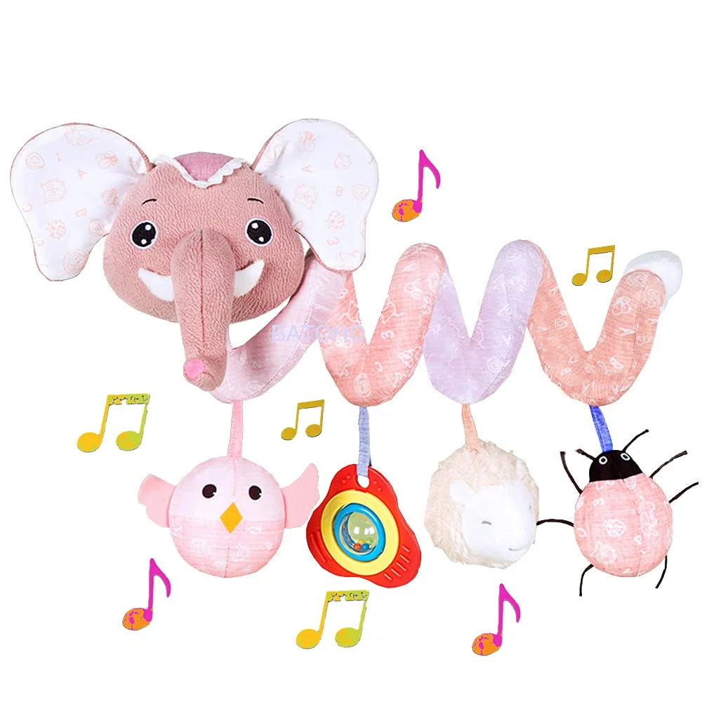 Pink Elephant Baby Car Seat Toys with Musical Owl Rattle V9453