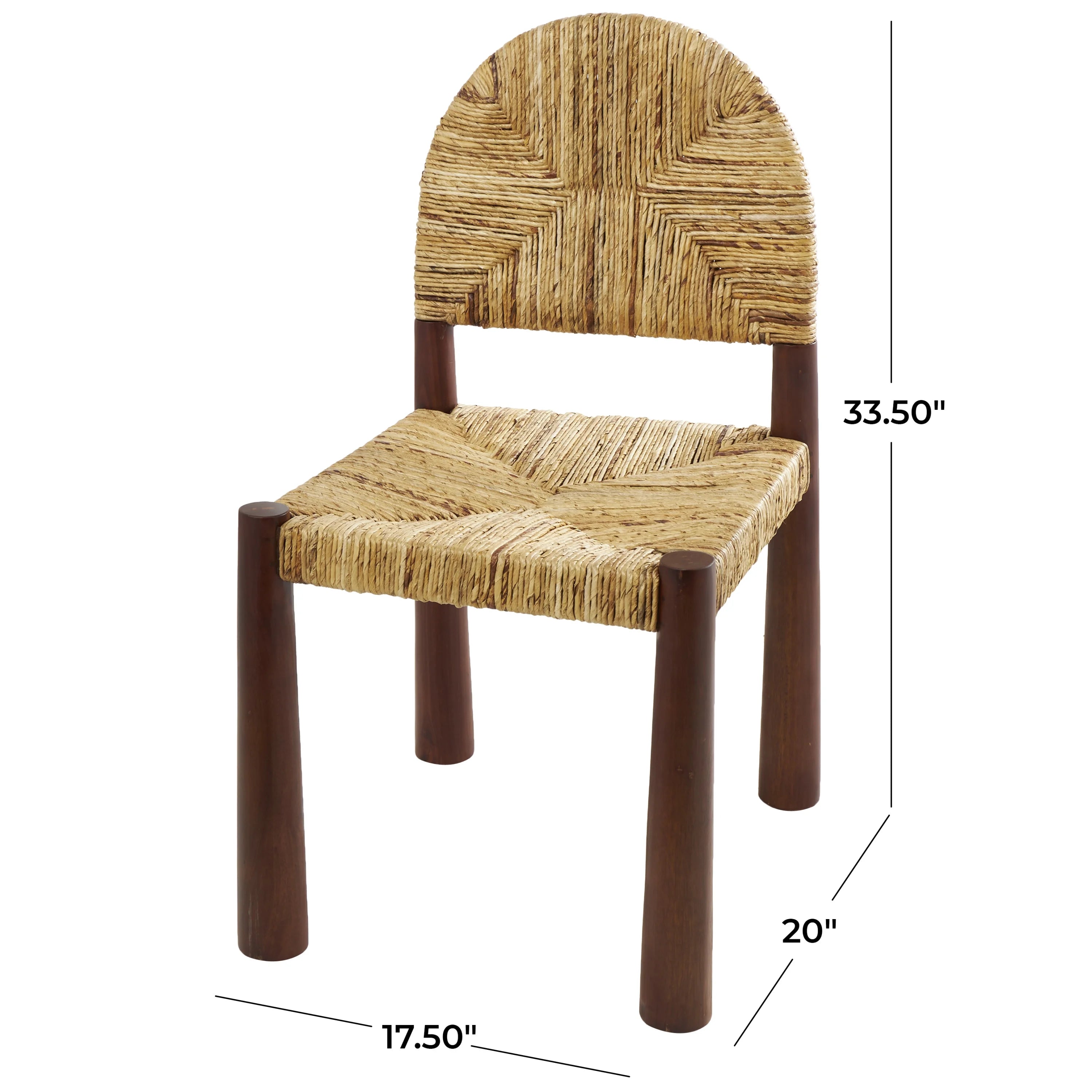 Light Brown Handmade Wood Lounge Chair with Woven Banana Leaf Seat, Set of 2 V7333