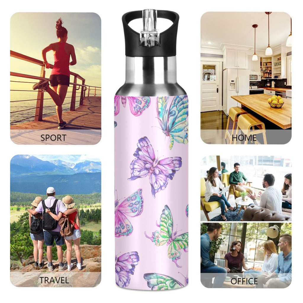 Pink Stainless Steel Insulated Water Bottle with Straw Lid L819418