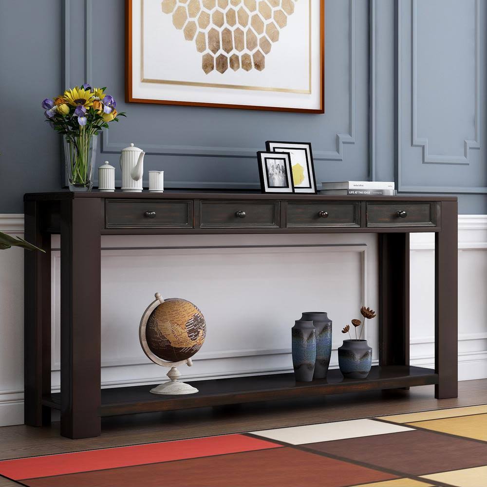 Black Grange Regency Console Table with 4-Drawer Q59372