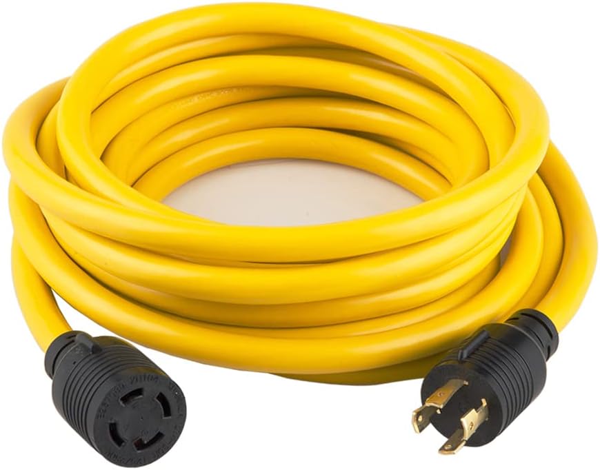 40FT Heavy Duty Generator Locking Power Cord NEMA L14-30P/L14-30R, 4X10 Gauge SJTW Cable, 125/250V 30Amp 7500 Watts Yellow UL Listed S43243