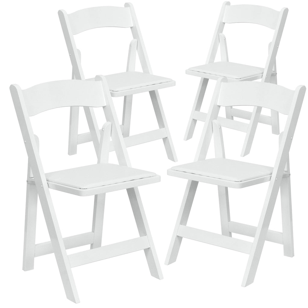 White Vinyl-Padded Wood Folding Chair Set of 4 U2111