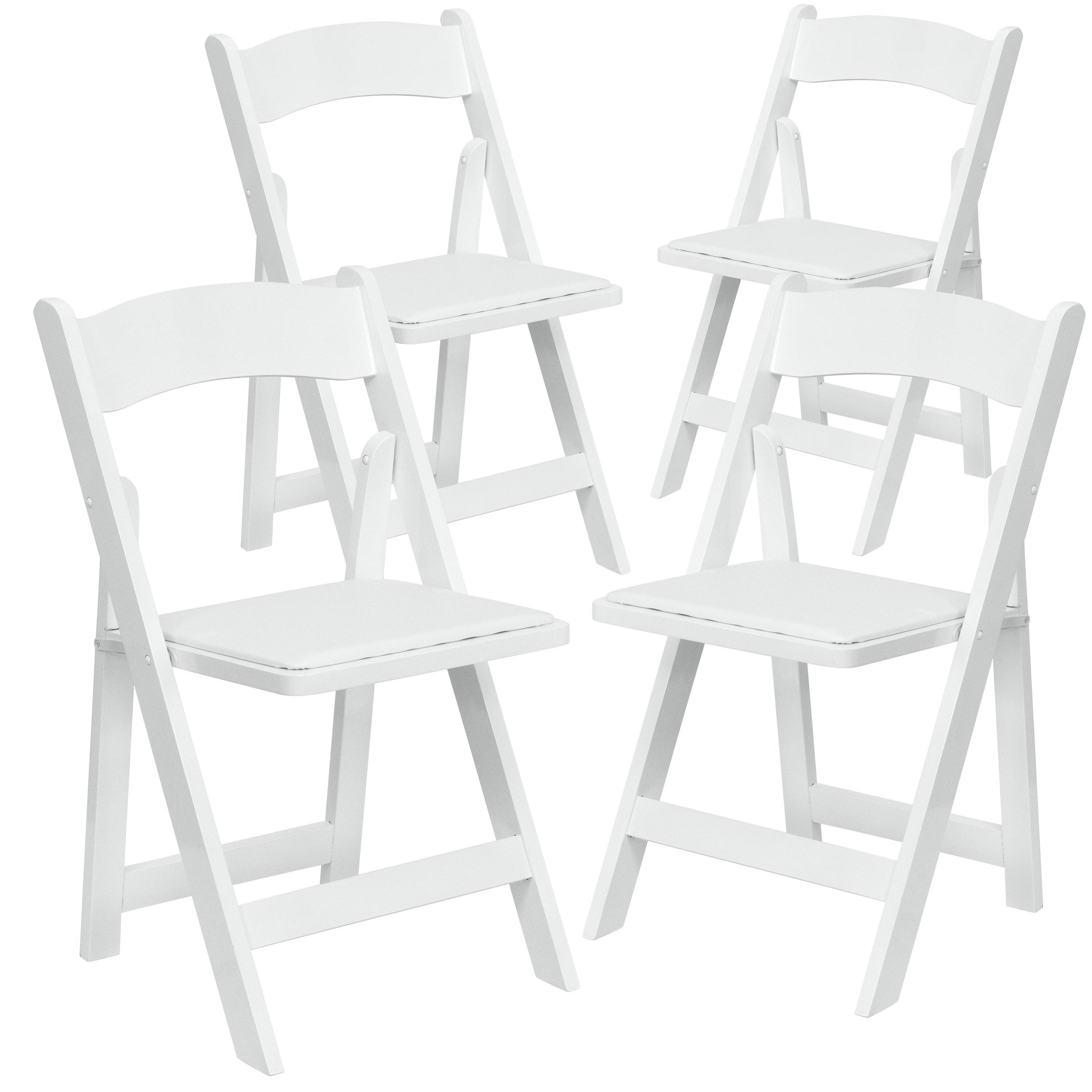 White Vinyl-Padded Wood Folding Chair Set of 4 U2111
