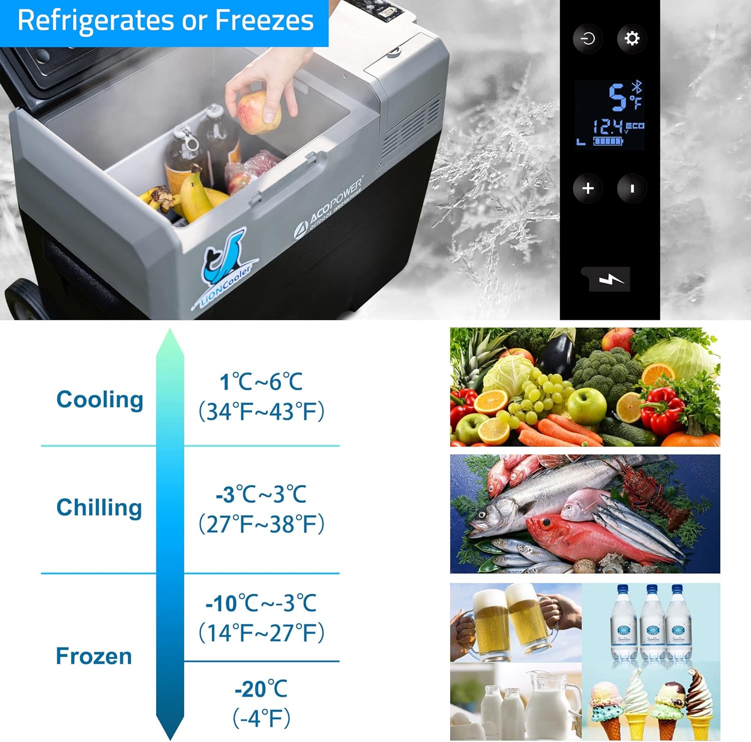 32 Quarts Portable Refrigerator with Rechargeable Battery H5404