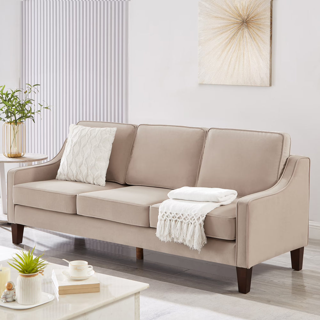 Taupe Velvet 3 Piece 3-Seat Sofa with Removable Cushions D759104