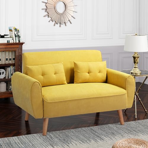 Dark Grey Linen Loveseat Sofa with 2 Pillows P744