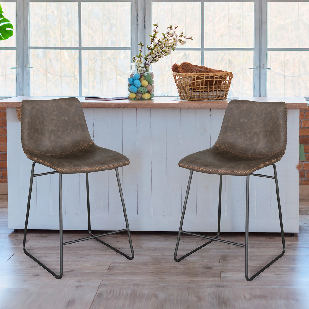 Set of Two Faux Leather Counter Height Bar Stools Y637
