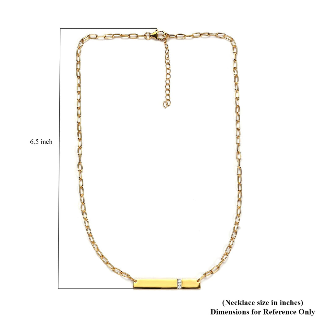 Moissanite Round 925 Sterling Silver Vermeil Yellow Gold Plated Initial Bar Necklace, Size 18", Ct 0.04 D68218