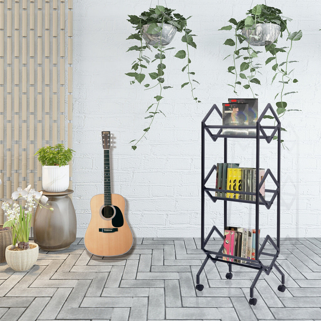 3-Tier Vinyl Record Storage Rack Mobile CD & Record Holder Shelf R307