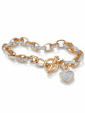 Diamond Accent Heart Charm Bracelet in 18k Gold-Plated or Platinum-Plated Sterling Silver 7.25" G8865
