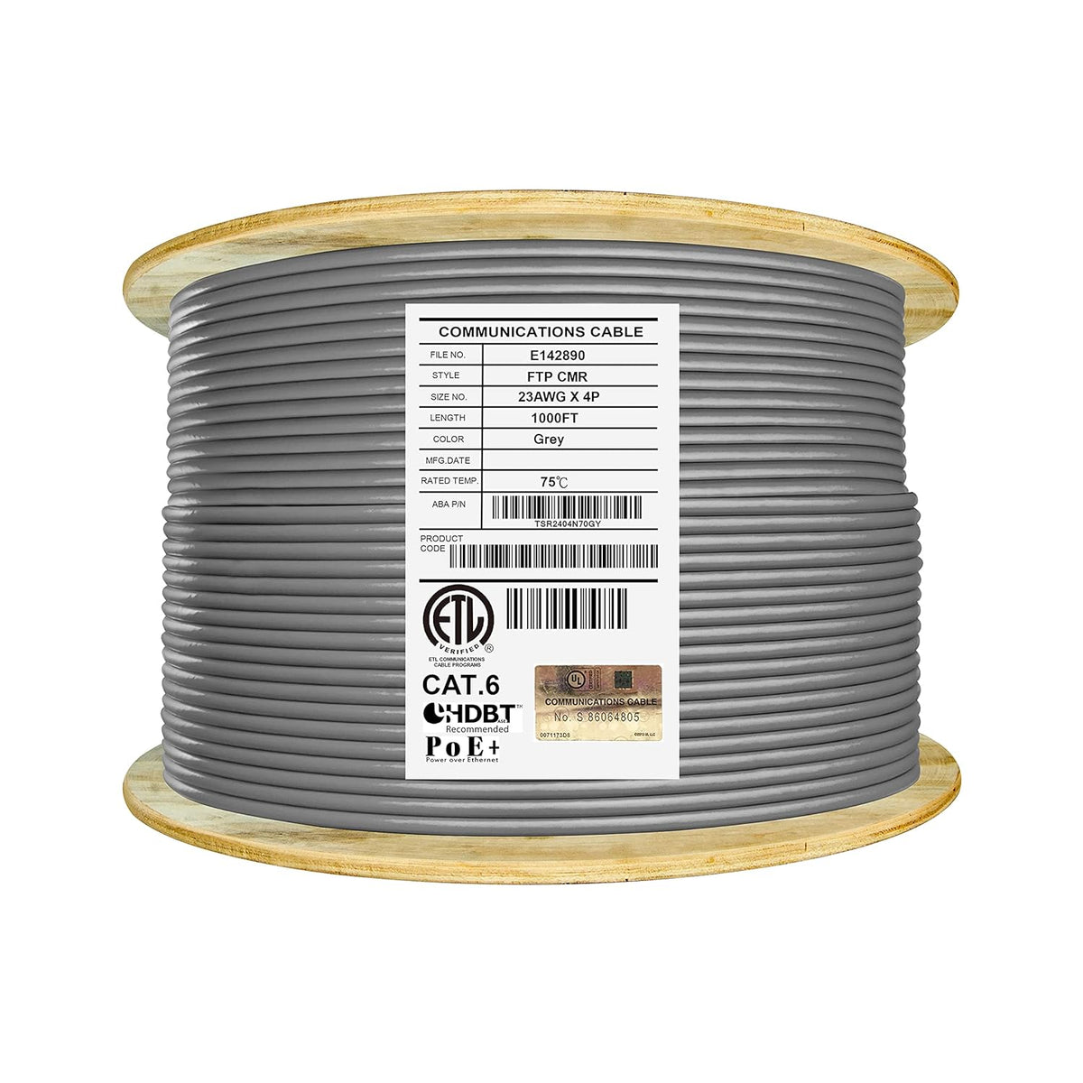 Cat6 Shielded Riser 1000ft F/UTP 23AWG Solid Bare Copper 550MHz Bulk Ethernet Cable Reel Yellow L217573