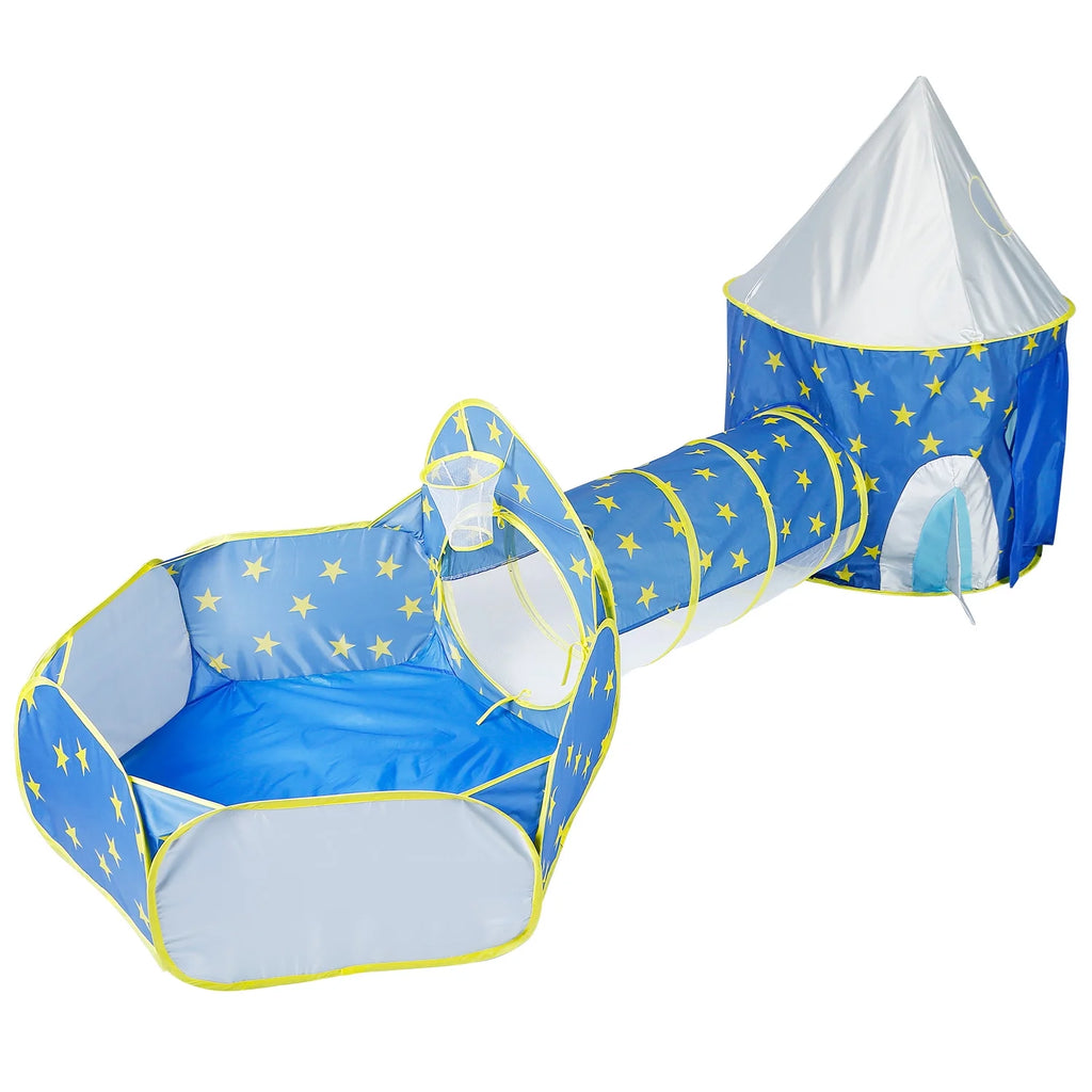 3 in 1 Foldable Kids Play Tent with Storage Bag, Blue K64685