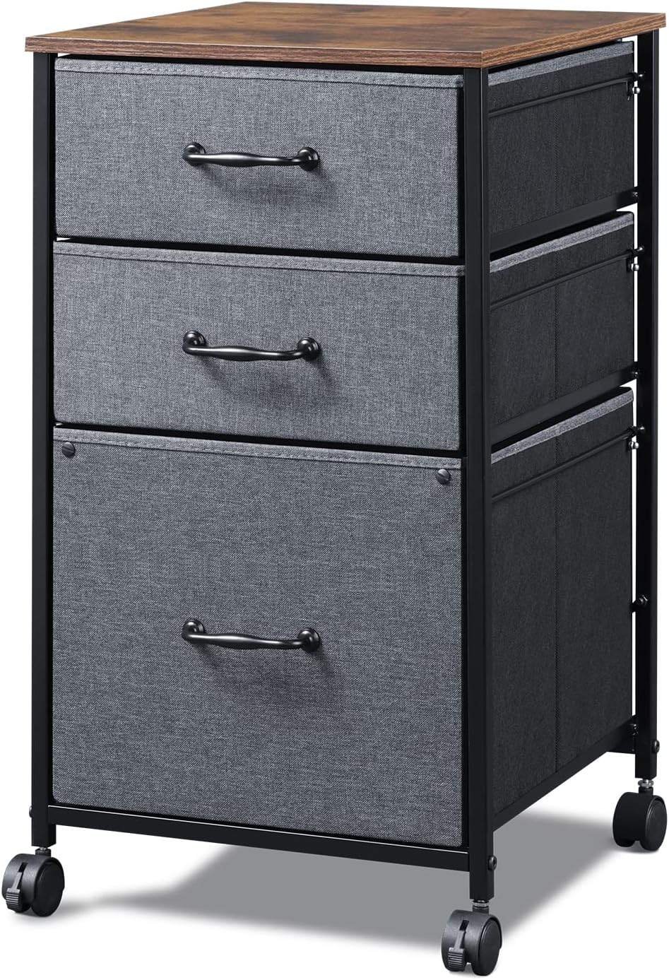 Rustic Brown Mobile File Cabinet with Open Storage Shelf Q21961