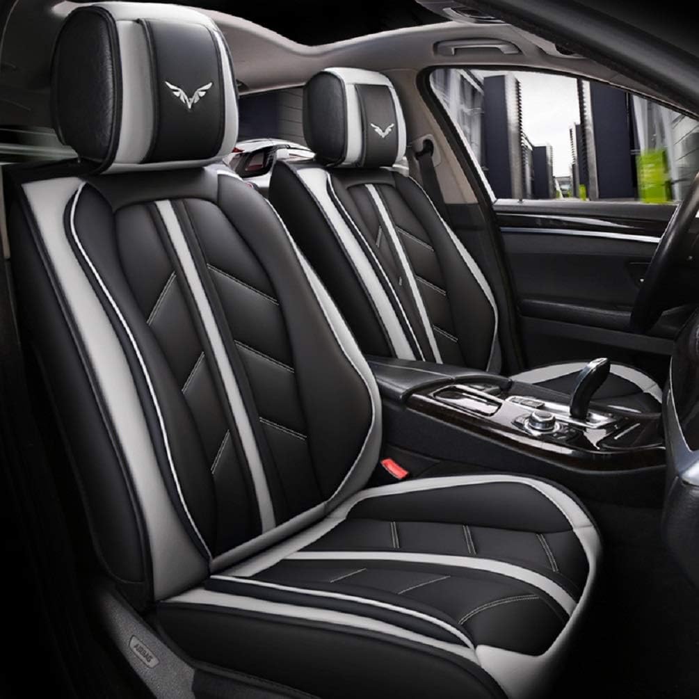 Black-red PU Leather Front and Rear Car Seat Cover Full Set I1937