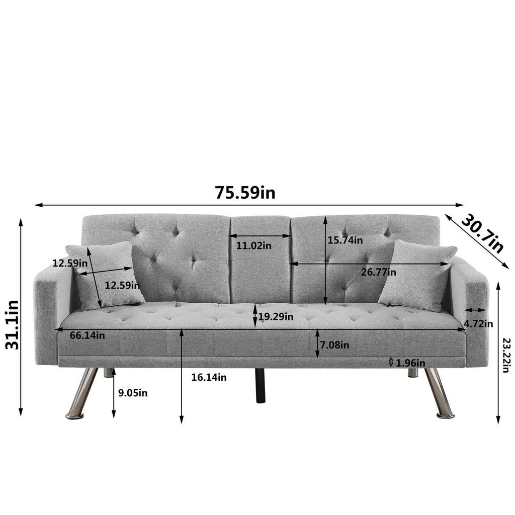 Grey Linen Convertible Sofa Bed D7099