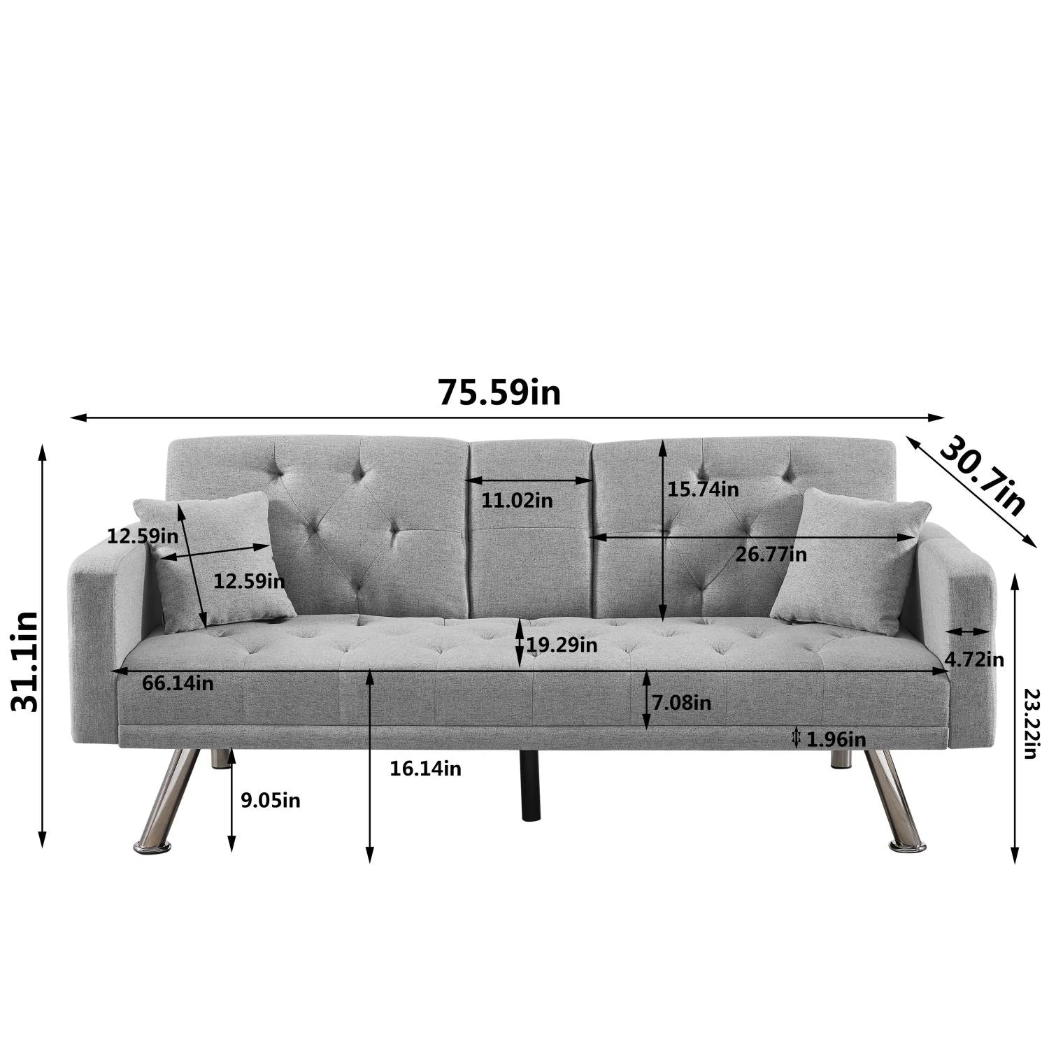 Grey Linen Convertible Sofa Bed D7099