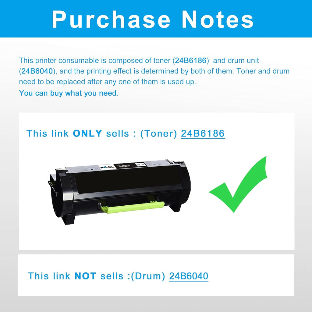 Compatible Toner Cartridge Replacement for Lexmark 24B6186 16000 Pages Black (1-Pack) Pack of 2 O59121
