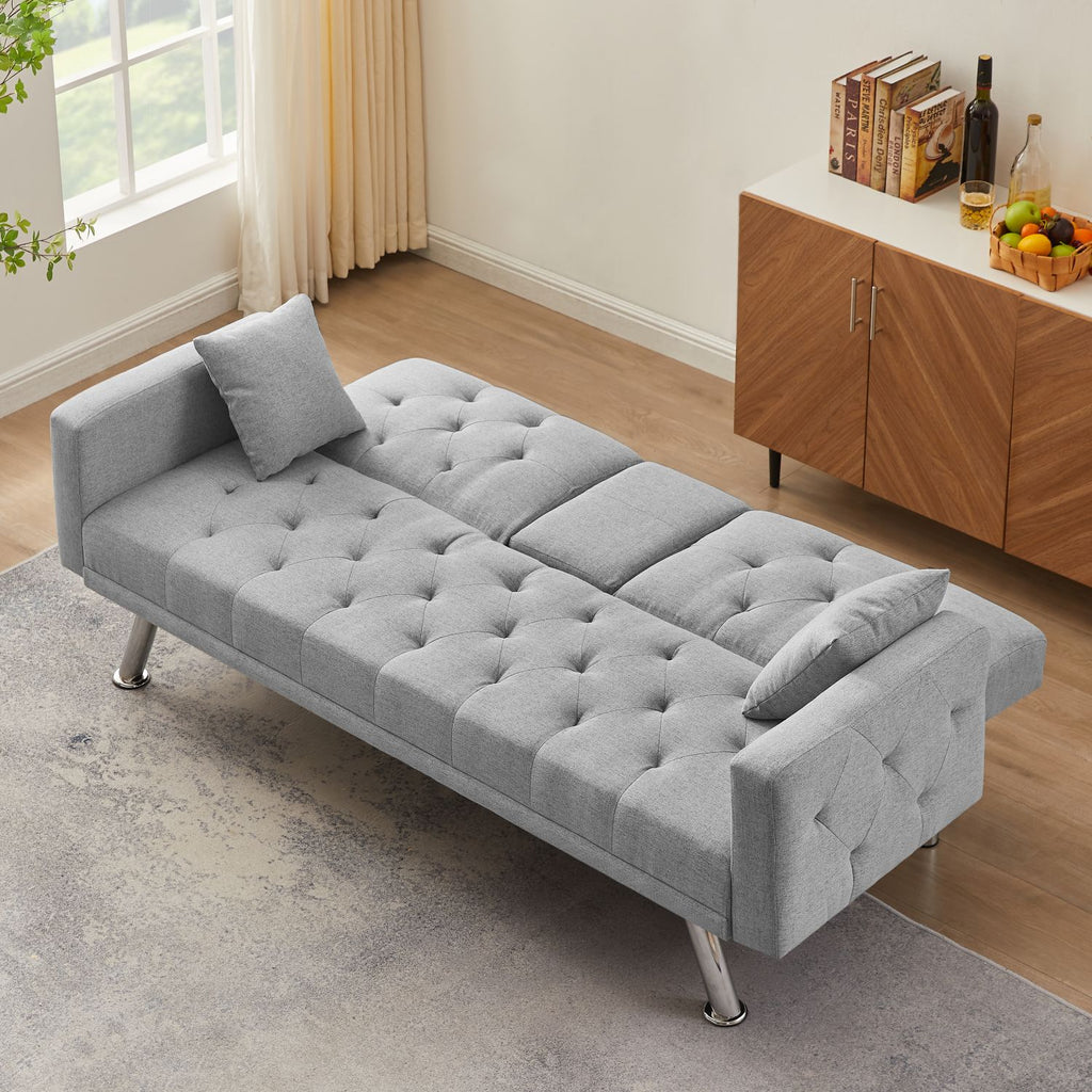 Grey Linen Convertible Sofa Bed D7099