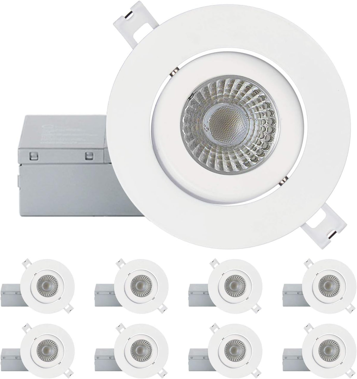 4 Inch Ultra-Thin Adjustable LED Recessed Lighting, 10 Watts, 750lm, Dimmable, 6500K True White, 10 Pack Y21693
