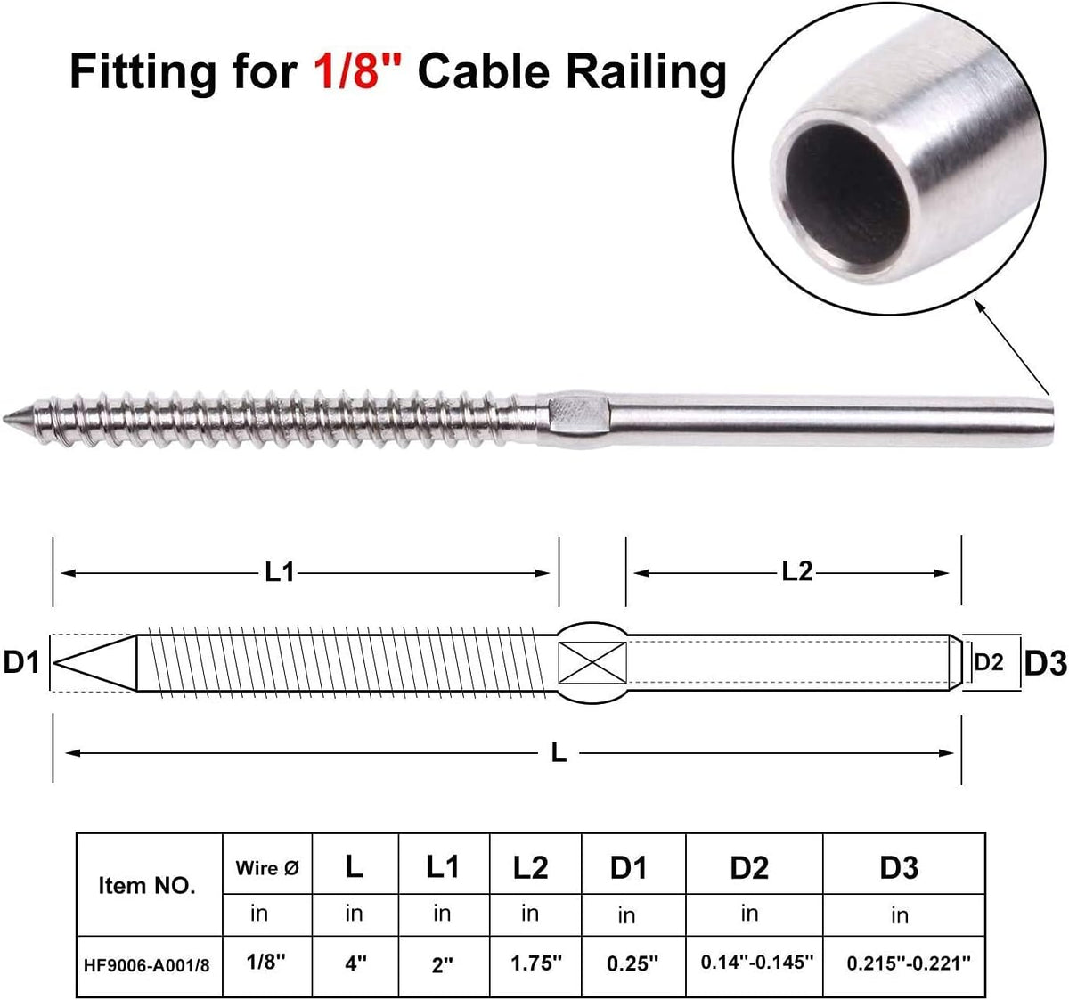 72 Pack T316 Stainless Steel Swage Lag Screws for 1/8 Cable Railing (36 Pairs) T4715