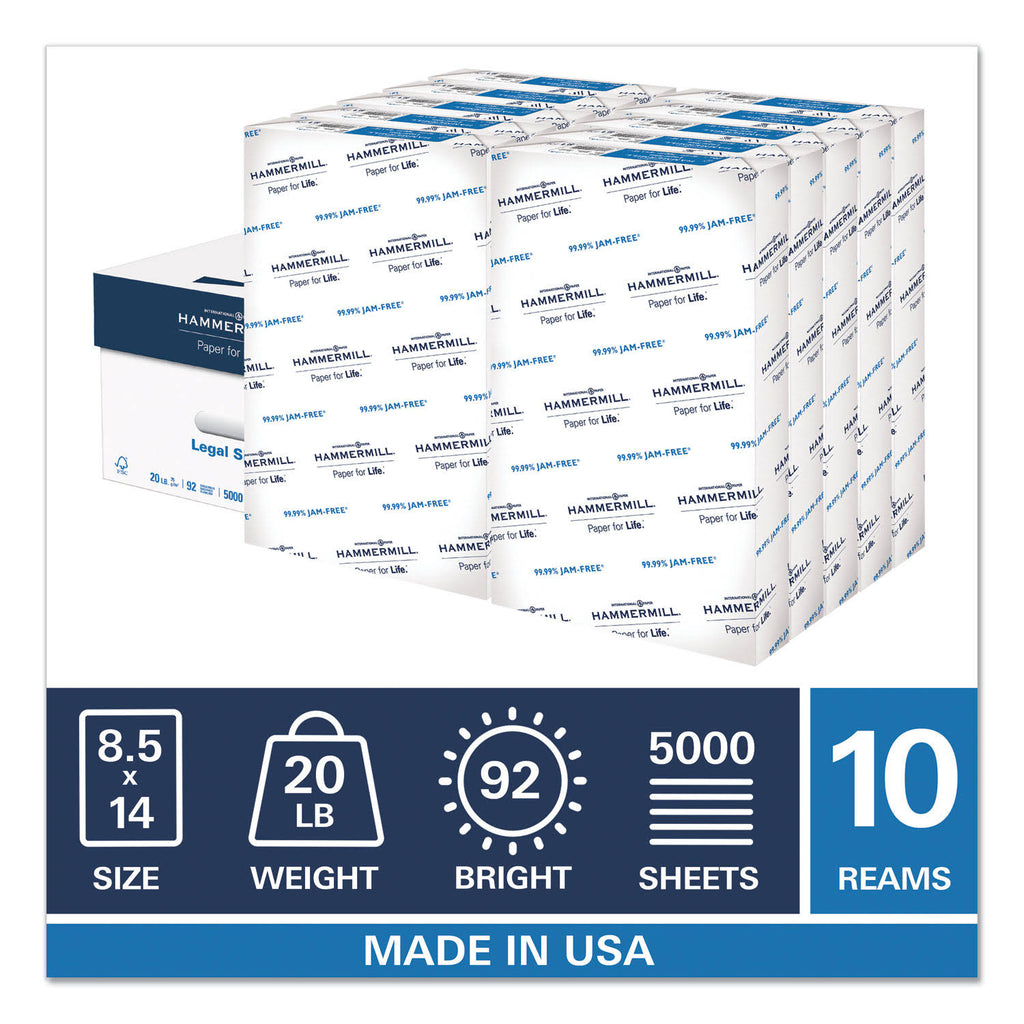 92 Bright 20lb 8.5 x 14 White 500 Sheets/Ream 10 Reams/Carton Print Paper J74383