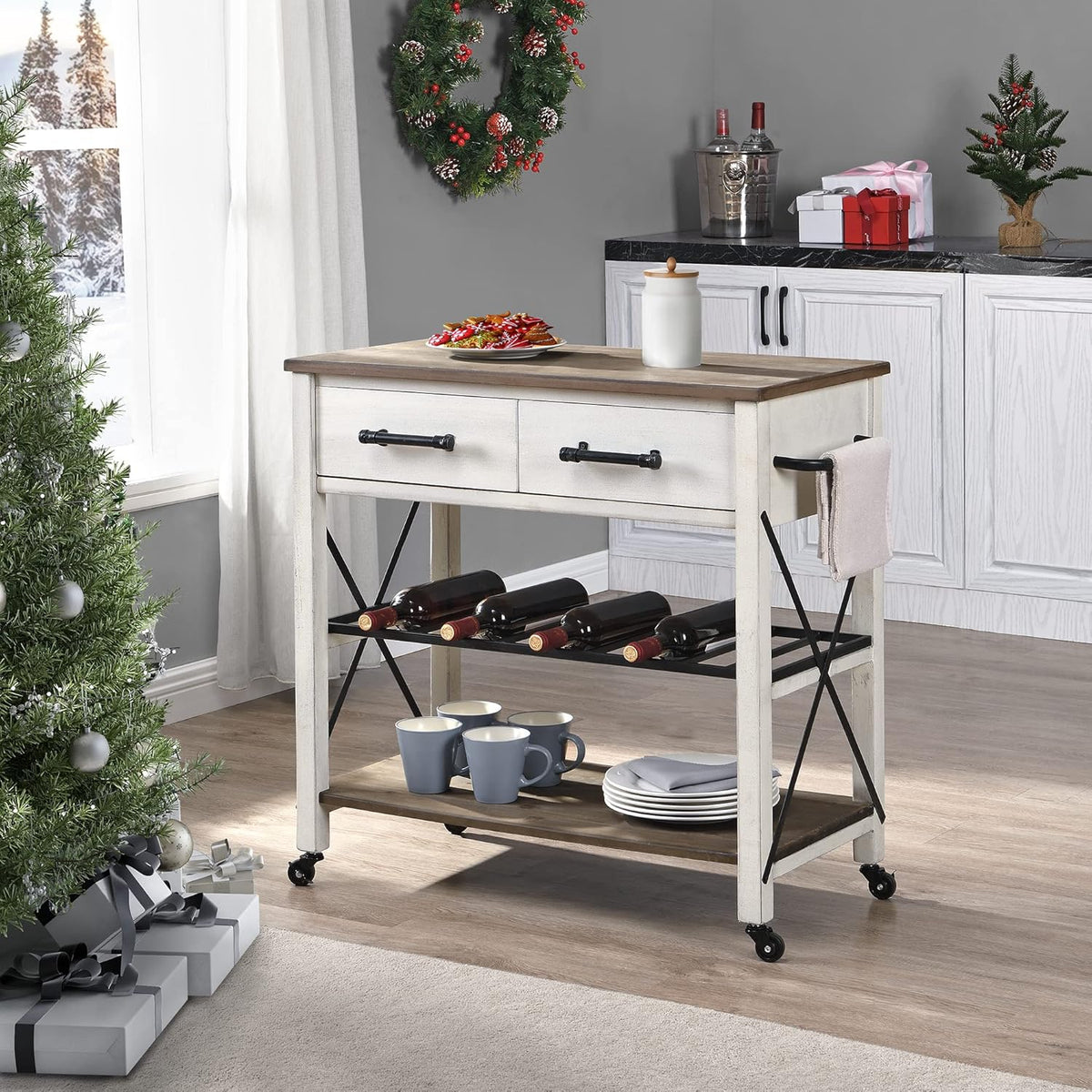 White Farmhouse Kitchen Cart F3353