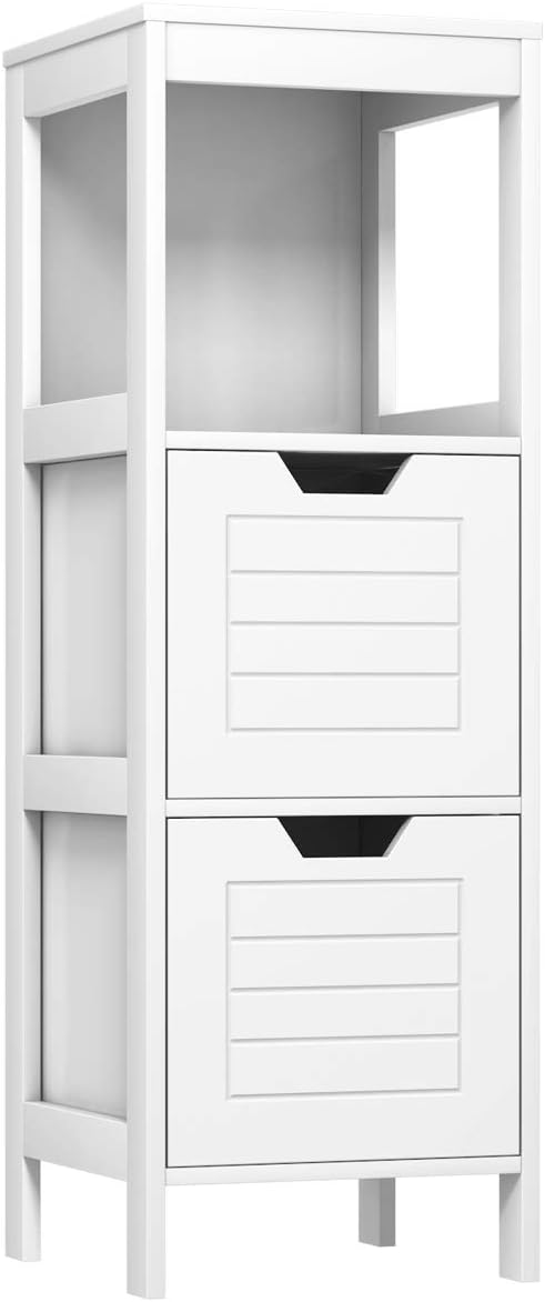 White Wooden Bathroom Floor Cabinet with 2 Adjustable Drawers Y4569